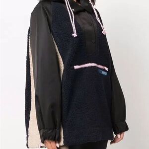 Ganni Black and Cream Teddy Jacket with Pink Accents - fleece - size 42 (6-10)